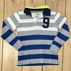 GAP Blue and Gray Striped Polo Shirt with Navy Collar